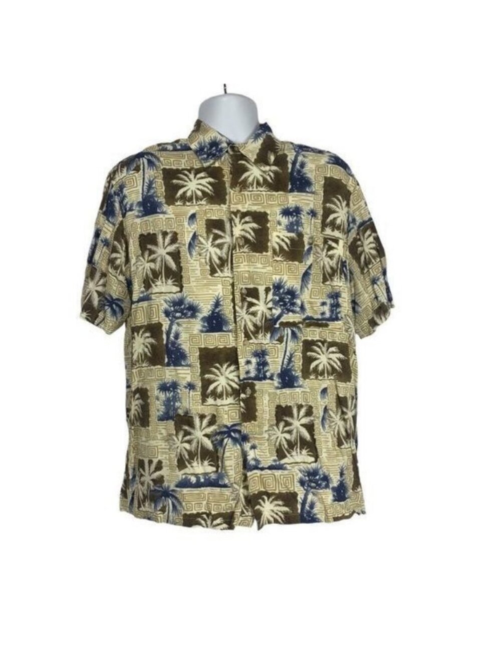 John Ashford Mens Hawaiian Short Sleeve Button-Down Shirt Medium Blue/Brown